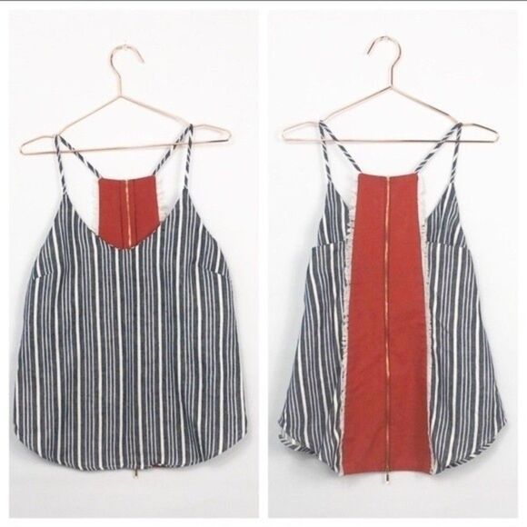 Once Was Striped Zipper Back Fringe Camisole Top (255) - Picture 1 of 9
